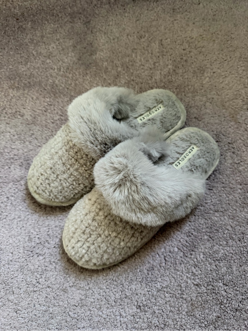 AEROSOLES Cozy Plush Shearling Slip-On Slippers - Light Gray